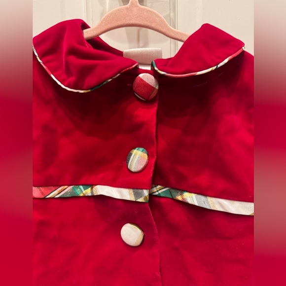 Blueberi Gold 2T Girls Christmas Red, Green and White Formal Faux Suede Jacket - Picture 2 of 5